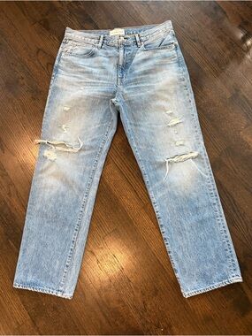 SLVRLAKE Sophie Jeans 32 Distressed Light Wash Straight Leg Premium Denim USA